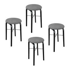 Imagem de Kit 04 Banquetas Baixa Manu Suede Grafite