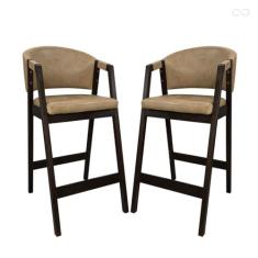 Imagem de Kit 2 Banquetas Alta de Madeira Maciça Capuccino Ravena com Encosto Sintético Bege CCS