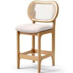 Imagem de Banqueta Baixa Bar Cozinha Sala de Jantar Betta L02 Mel Tela Linho Cru