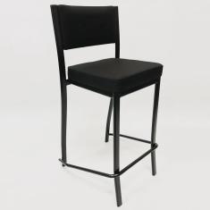 Imagem de Banqueta alta para cozinha Empilhável preta assento e encosto estofados em linho cor preto - Poltronas do Sul