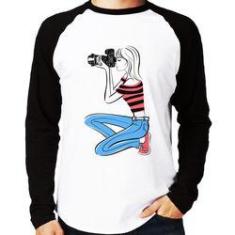 Imagem de Camiseta Raglan Fotógrafa Art Manga Longa - Foca Na Moda