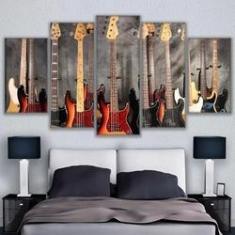 Imagem de Quadro Decorativo Guitarras 129x63 Em Tecido