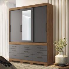 Imagem de Guarda Roupa Casal com Espelho 3 Portas 9 Gavetas Click 3.9 Jatobá/grafite