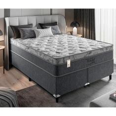 Imagem de Cama Box Queen Size Portobel Orion com Molas Ensacadas e Revestimento em Tecido Poliéster 74x158x198cm - Cinza