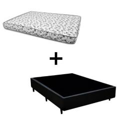 Imagem de Cama Box Viúva 128 - Tecido Sintético Preto com Colchão Nápoles Bello Box - 100% Espuma - Branco D33 54x128x188