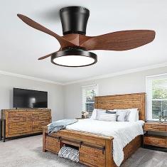 Imagem de Ventiladores de teto de 32 polegadas com luzes e controle remoto Ventilador de teto silencioso com luz LED Ventiladores de teto reversíveis reguláveis de 6 velocidades com lâmpadas para cozi