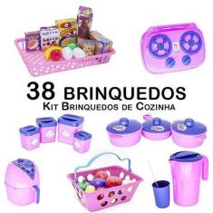 Imagem de Kit Cozinha Infantil Mercado Panela Fogão Air Fryer 38Pç - Altimar