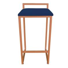 Imagem de Banqueta Alta Lavínia Suede Base Cobre Azul Marinho