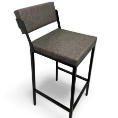 Imagem de Banqueta Prisma Estofada Com Encosto Cinza Metalon Preto 75cm