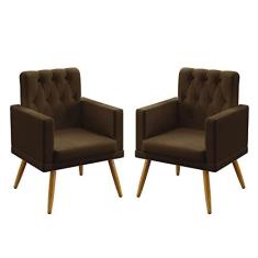 Imagem de Kit 2 Poltronas Decorativas Estofada Nina Com Rodapé E Botões Capitonê Sued Marrom Aradecor