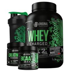 Imagem de Kit Whey Protein Charged 900G + Bcaa + Creatina + Shaker 600Ml-Unissex