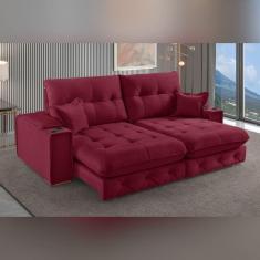 Imagem de Sofá Retrátil Reclinável com Porta Copos 230cm Istambul Yescasa Bordô