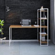 Imagem de Escrivaninha com Estante 4 Prateleiras Estilo Industrial 150cm Active Yescasa Lâmina Mel/Est.Branca