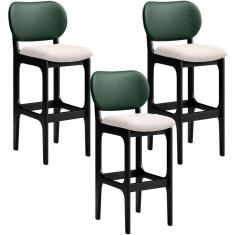 Imagem de Kit 3 Banquetas Alta Betta Preto Facto Verde Linho Cru