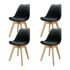 Imagem de Kit 4 Cadeiras Charles Eames Leda Design Wood Estofada Base Madeira