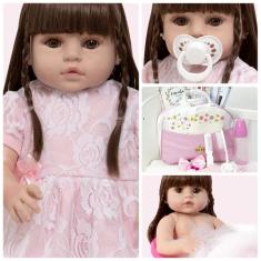 Imagem de Boneca Estilo Reborn Princesa Olhos Castanhos Banho Enxoval