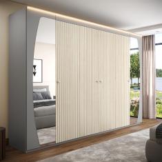 Imagem de Guarda Roupa Inovação com Espelho LED Cinza Ipê Ripado - Gelius