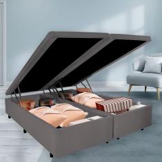 Imagem de Cama Box Baú Casal Bipartido 138x188x42cm Suede Cinza Com Pistão A Gás