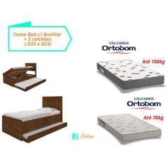 Imagem de Bicama C/ Baú Framar + 1 Colchão D33 Ortobom 88X188x14 + 1  Colchão D2