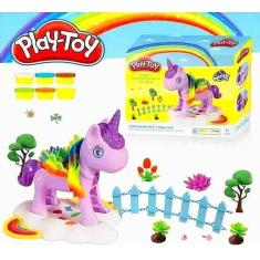Imagem de Kit Infantil Massinha De Modelar Unicórnio Encantado Brinquedo Com 06