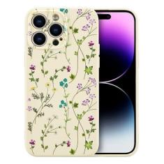 Imagem de RALEAVO Capa floral para iPhone 14 Pro Max, capa de silicone líquido com estampa de ramo de flores, capa fofa para meninas e mulheres, capa protetora de borracha macia fina para iPhone 14 Pro Max (6,7