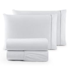 Imagem de Jogo de Cama Casal Queen Percal 400 Fios Ponto Palito 04 Peças, Antiácaro, Não faz bolinha Toque Extra Macio (Branco)