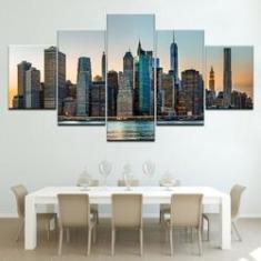 Imagem de Quadro Decorativo Cidade 5 peças 130x65 cm em tecido