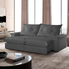 Imagem de Sofá Retrátil e Reclinável com Catraca Blindada 200cm Mônaco Jolie/Grafite