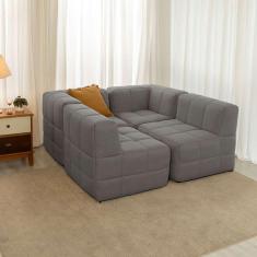 Imagem de sofá guldi popup com 2 módulos canto e 2 centrais linho cinza