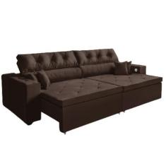 Imagem de Sofá 5 Lugares Smart 3,02 Metros Marrom Retrátil Reclinável Tecnologia