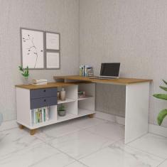 Imagem de Escrivaninha Mesa Em L Escritório Com Gavetas E Nichos Gold Freijó-grafito-branco
