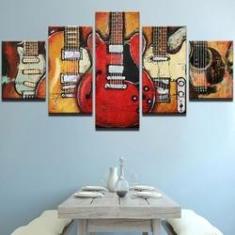 Imagem de Quadro Decorativo Violão 5 partes 130x65 em tecido