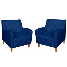 Imagem de Kit Poltrona Decorativa Munique Pés Trapézio Suede  Marinho - DS Estofados