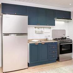 Imagem de Cozinha Modulada 4 Peças com 3 Aéreos e Balcão 120cm Arizona Cabecasa Madeiramadeira Branco/azul