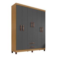 Imagem de Guarda Roupa Casal 6 Portas e 2 Gavetas Monique Carvalho/Grafite - Pallazio