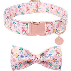 Imagem de DOGWONG Coleira de cachorro do dia de Páscoa - coleira de coelho fofo com laço, ovos de algodão coleiras para cães com fivela de metal para cães pequenos, médios e grandes