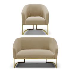 Imagem de Namoradeira E Poltrona Base Industrial Dourado Stella Suede M