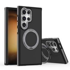 Imagem de Capa de celular com suporte magnético giratório e armadura para Samsung S24 Ultra S23 Plus, suporte dobrável de metal, capa protetora à prova de choque, cinza, para Galaxy S23