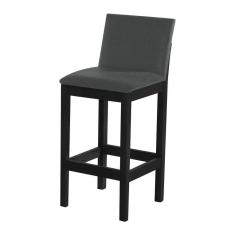 Imagem de Banqueta Alta Pérola Com Encosto Estofado Veludo Cinza Madeira Maciça Preto