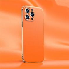 Imagem de Capa de telefone de couro para iphone 14 12 11 13 15 pro max 15pro 14pro chapeamento proteção de lente completa capa traseira, laranja (a006), para iphone 15
