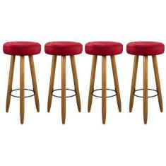 Imagem de Kit 04 Bancos Alto Camila Espuma Decorativa Para Balcão Bistrô Vermelh