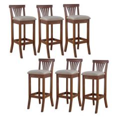 Imagem de Kit 6 Banquetas Alta Estofada Valentina 36 x 100 Cm Madeira Maciça Ver