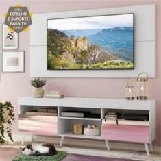 Imagem de Rack Com Espelho Pés Retrô Painel e Suporte Tv 65'' 2 Portas