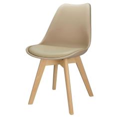 Imagem de Cadeira Charles Eames Leda Design Wood Estofada Base Madeira Trato - Bege