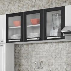 Imagem de Armário Aéreo 3 Portas com Vidro Tarsila Itatiaia Preto/Branco