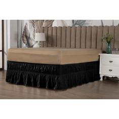 Imagem de Saia Box Ajustável Serve Em Cama Casal Queen E King Babado Com 2 Elást