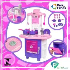 Imagem de Kit Cozinha Fogão e Pia Infantil Rosa de Brinquedo Sai Água