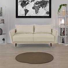 Imagem de Sofá 3 Lugares Linho Bege Pietro Base em Madeira Maciça