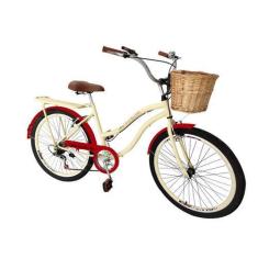 Imagem de Bicicleta Feminina Aro 26 Retrô Vime 6 Marchas Garupa Bege - Maria Cla