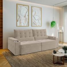 Imagem de Sofá Retrátil e Reclinável com Porta Copos e Usb 4 Lugares 250cm Embaúba Extra Cabecasa Madeiramadei Bege Fosco